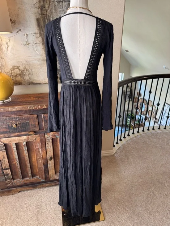 NWOT Aakaa Black Women's Swim Cover-Up Maxi Dress- size M - Picture 7 of 13